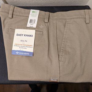 Dockers Easy Khaki Slim Fit Flat Front Pants Men's 38 x 30 NEW